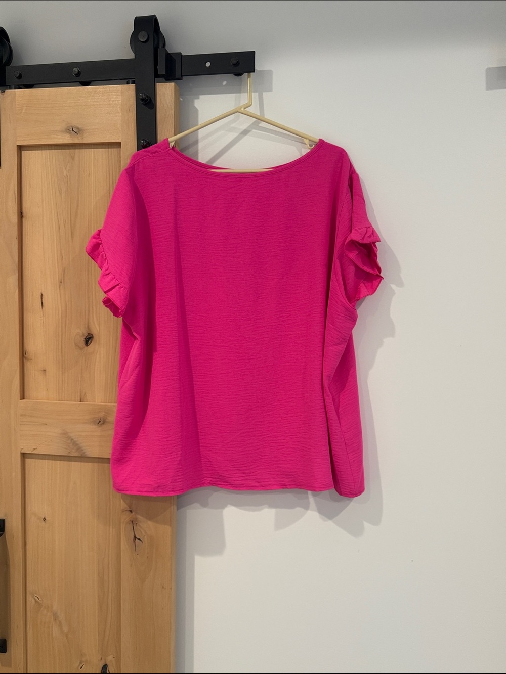 SHEIN Hot Pink Ruffle Sleeve Boatneck Blouse